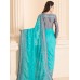 IDS-30 SILVER EMBROIDERED BORDER PARTY WEAR SAREE WITH ORNATE JACKET STYLE BLOUSE (READY MADE)