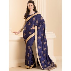 ZIDS-26 NAVY BLUE INDIAN DESIGNER PARTY WEAR SAREE WITH FULL SLEEVE BLOUSE