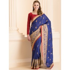 ZIDS-29 NAVY BLUE FORMAL SAREE WITH GOLD MOTIFS AND STITCHED BLOUSE 