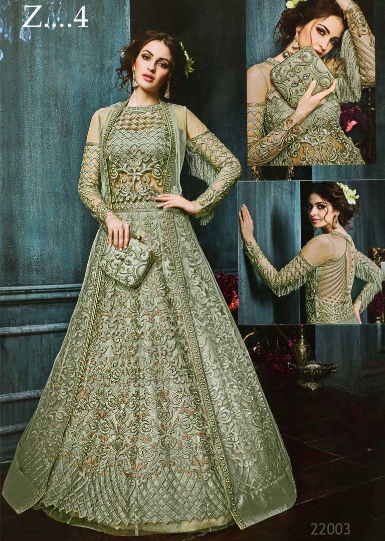 22003C GREEN HEAVY EMBROIDERED INDIAN BRIDAL WEDDING READY MADE LEHENGA