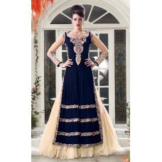 Blue & Gold Embellished Maxi Gown Indian Wedding Lehenga